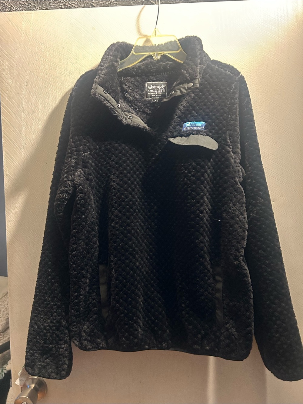 Simply Southern Black Plush Quilted Fleece Pullover Jacket
